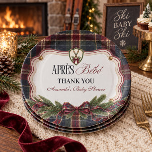 Preppy Ski Lodge Christmas Après Bébé Baby Shower Paper Plate