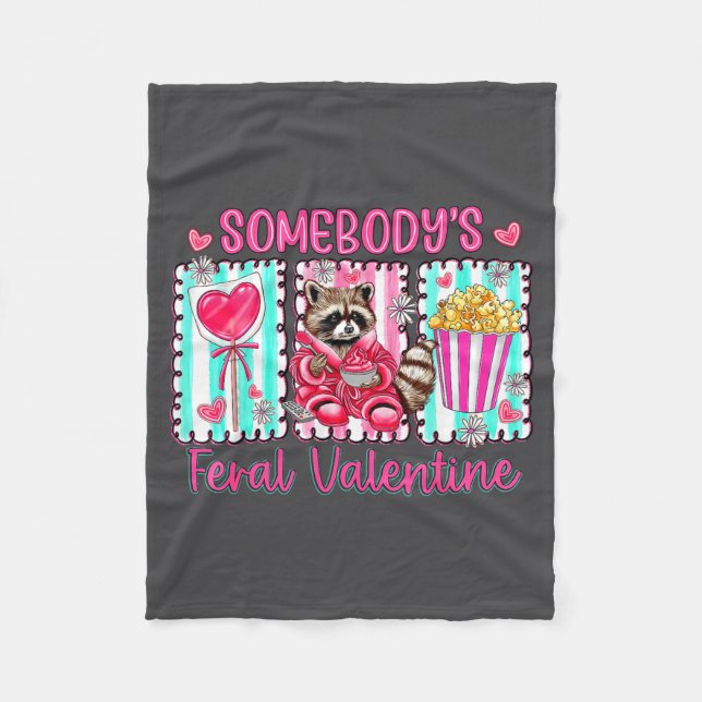 Preppy Somebody's Feral Valentine Raccoon Valentin Fleece Blanket (Front)