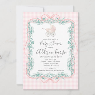 Preppy Southern baby carriage baby shower invite