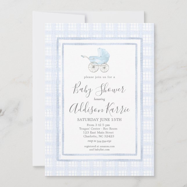 Preppy Southern baby carriage baby shower invite (Front)