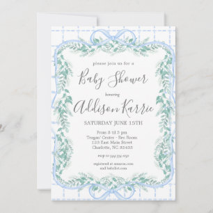 Preppy Southern baby shower, blue bow Baby Shower, Invitation