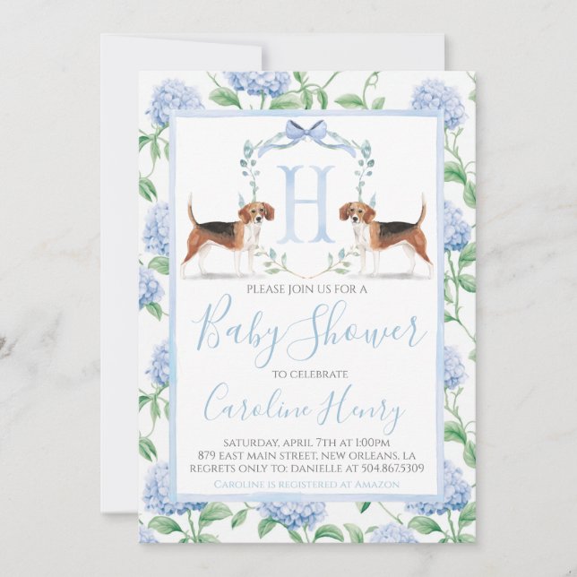 Preppy Southern Blue Boy Beagle Baby Shower Invitation (Front)