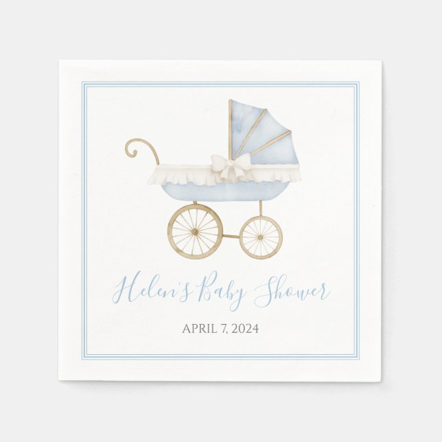 Preppy Southern Blue Boy Carriage Baby Shower Napkin (Front)
