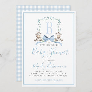 Preppy Southern Blue Boy Cow Baby Shower Invitation