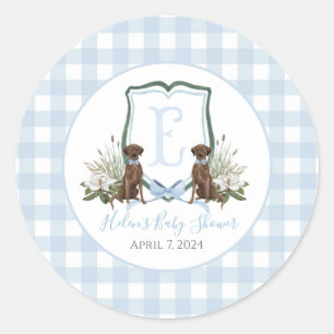 Preppy Southern Blue Boy Dog Baby Shower Classic Round Sticker