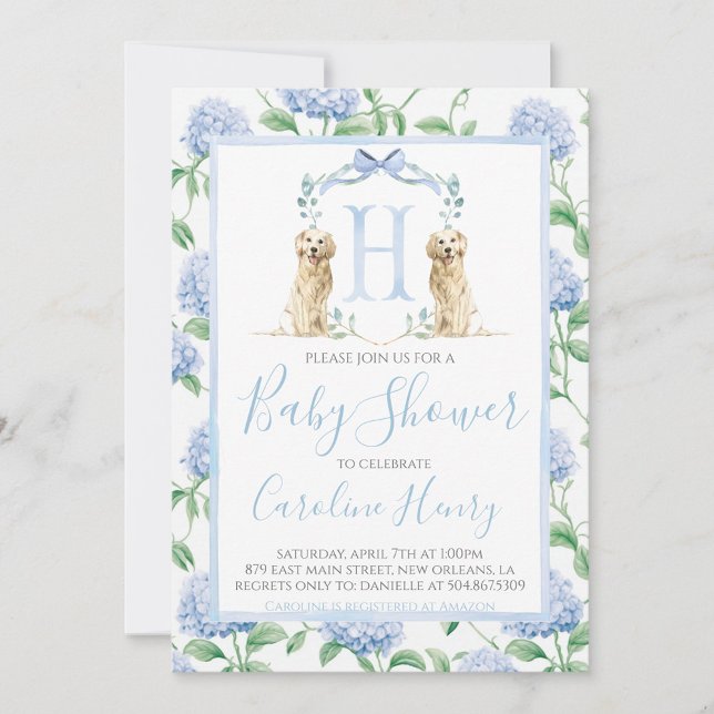 Preppy Southern Blue Boy Dog Baby Shower Invitation (Creator Uploaded)