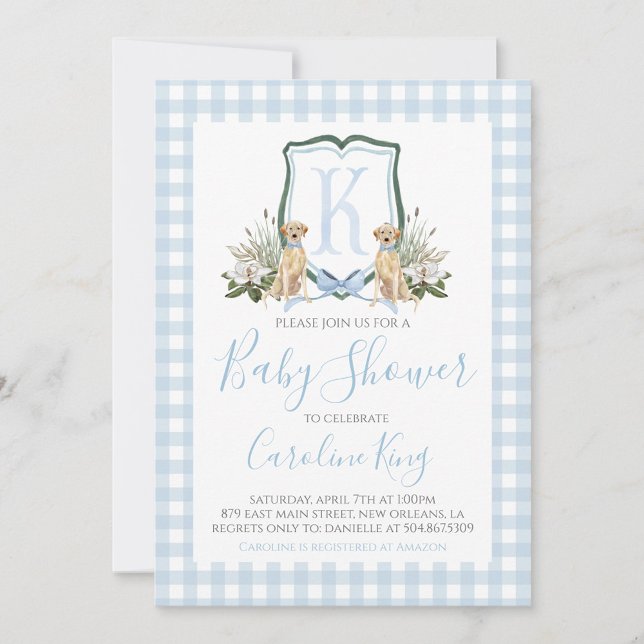Preppy Southern Blue Boy Dog Baby Shower Invitation (Creator Uploaded)