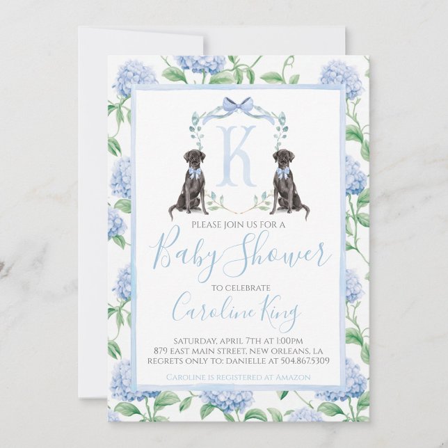 Preppy Southern Blue Boy Dog Baby Shower Invitation (Creator Uploaded)