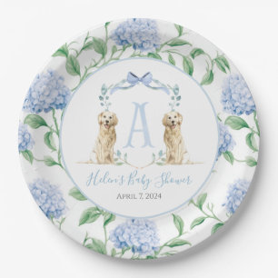 Preppy Southern Blue Boy Dog Baby Shower Paper Plate