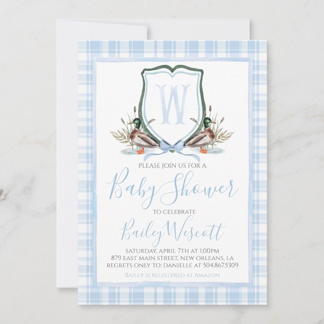 Preppy Southern Blue Boy Duck Baby Shower Invitation (Creator Uploaded)