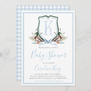 Preppy Southern Blue Boy Duck Baby Shower Invitation