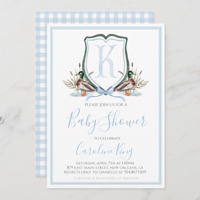 Preppy Southern Blue Boy Duck Baby Shower Invitation (Creator Uploaded)