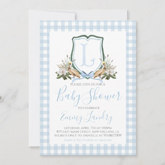 Preppy Southern Blue Boy Pelican Baby Shower Invitation