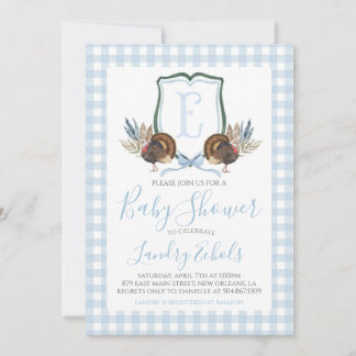 Preppy Southern Blue Boy Turkey Hunter Baby Shower Invitation