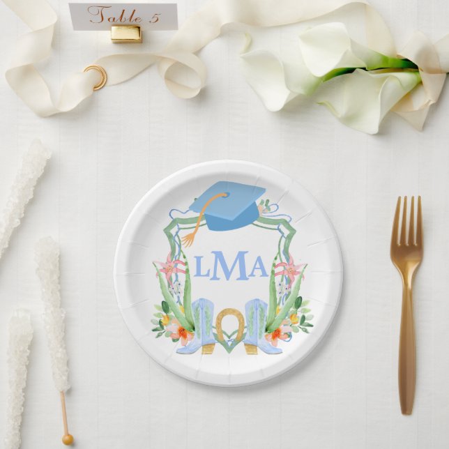 Preppy Southern Cowgirl Monogram Graduation Paper Plate (Wedding)