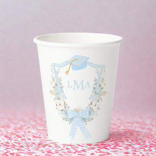 Preppy Southern Gingham Monogram Graduation Paper Cups