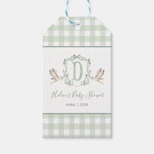 Preppy Southern Green Boy Stork Baby Shower Gift Tags