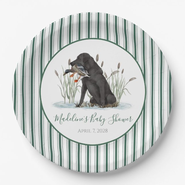Preppy Southern Green Duck Dog Baby Shower Paper Plate (Front)