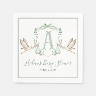 Preppy Southern Green Stork Baby Shower Napkin