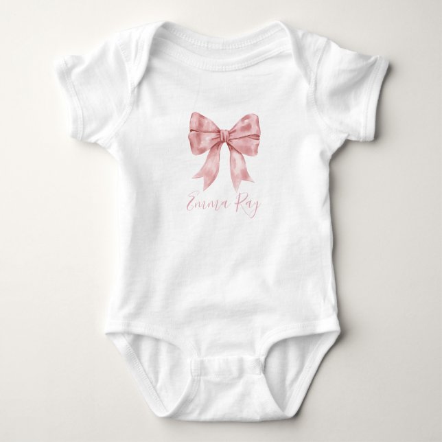 Preppy Southern Pink Bow Girl Baby Shower Bodysuit (Front)