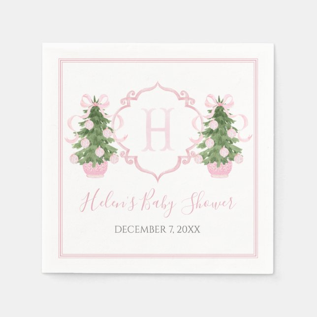 Preppy Southern Pink Christmas Tree Napkin (Front)