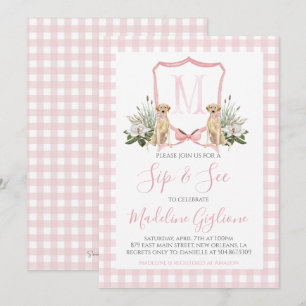 Preppy Southern Pink Dog Girl Sip & See Invitation