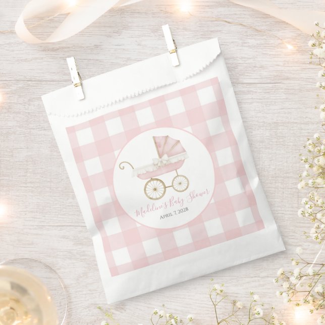 Preppy Southern Pink Girl Carriage Baby Shower Favour Bags (Clipped)