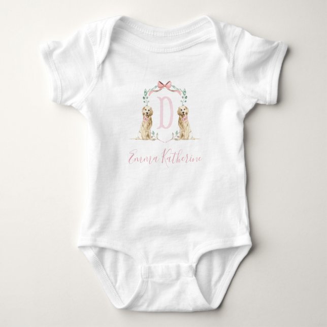 Preppy Southern Pink Girl Dog Baby Shower Baby  Bodysuit (Front)