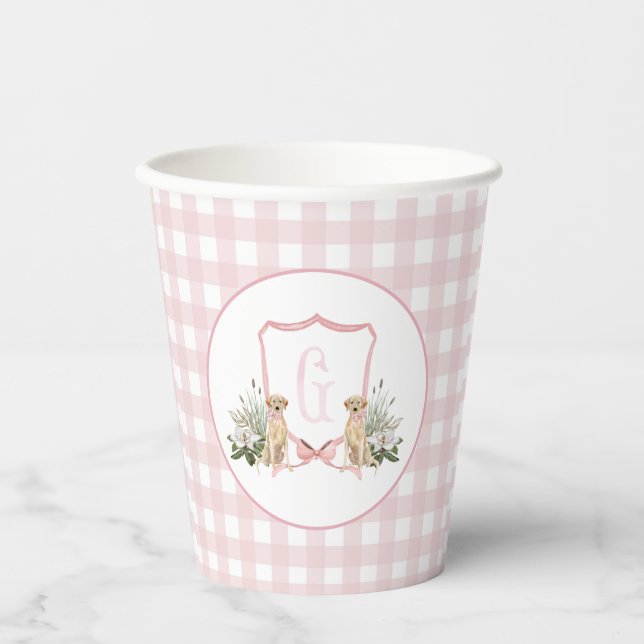Preppy Southern Pink Girl Dog Baby Shower Paper Cups (Front)