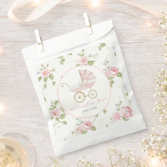 Preppy Southern Pink Girl Floral Baby Shower Favour Bags (Clipped)