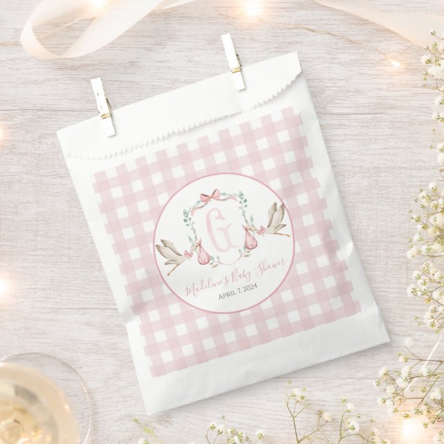 Preppy Southern Pink Girl Stork Baby Shower Favour Bags (Clipped)