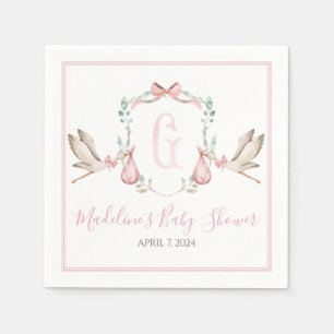 Preppy Southern Pink Girl Stork Baby Shower Napkin
