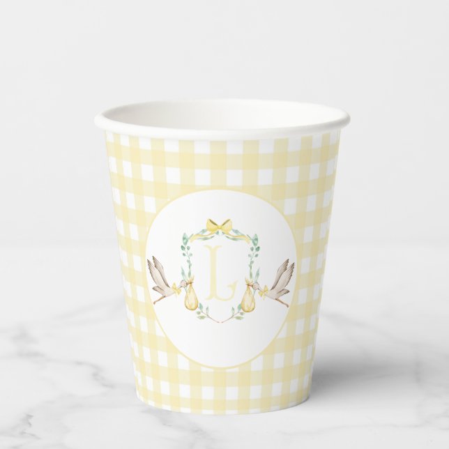 Preppy Southern Yellow Stork Baby Shower Paper Cups (Front)