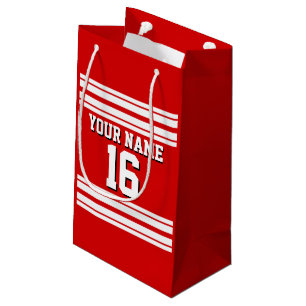 Preppy Sporty Red with White Stripes Team Jersey Small Gift Bag