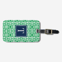 Preppy Square Lattice Monogram - Green & Navy