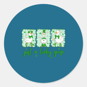 Preppy St Patrick's Day Just A Lucky Goose Leprech Classic Round Sticker