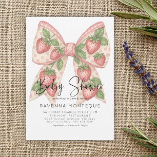 Preppy Strawberry Bow Personalised Baby Shower Invitation