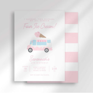 Preppy Stripe 4th Ice Cream Birthday Social Invitation