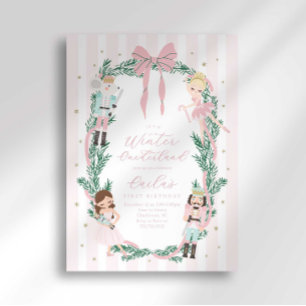 Preppy Stripe Bow Nutcracker Ballet First Birthday Invitation