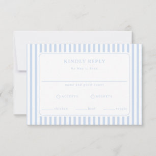 Preppy Stripe Classic Blue Coastal Wedding RSVP Card