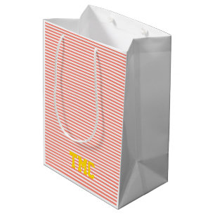 Preppy Stripe INITIALS orange white yellow modern Medium Gift Bag