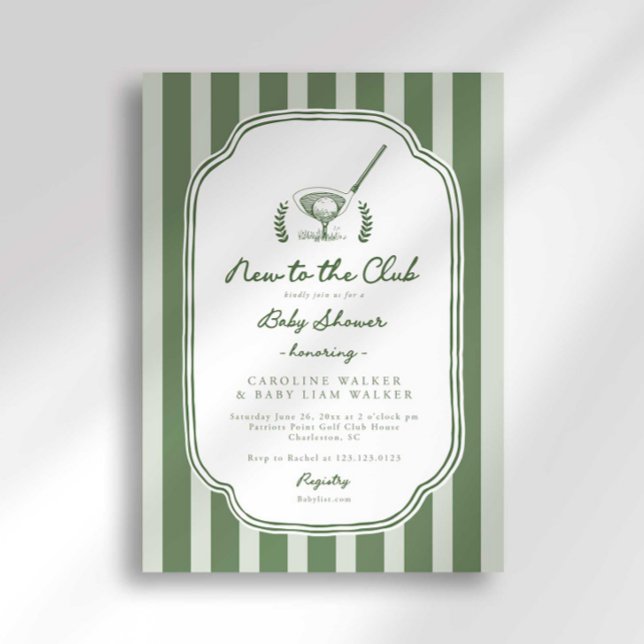 Preppy Stripe New to the Club Golf Baby Shower Invitation (Creator Uploaded)