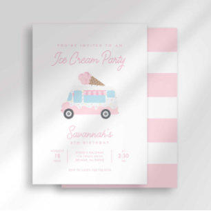 Preppy Stripe Sweet Ice Cream Birthday Social Invitation