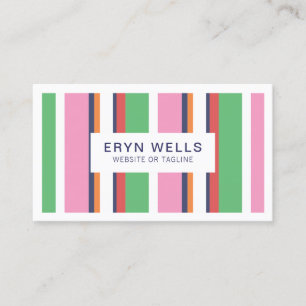 Preppy Striped Pink Cute Modern Business Card