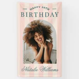Preppy Stripes 30th Birthday Party Welcome Photo  Banner