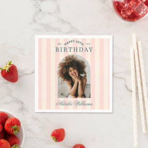 Preppy Stripes 30th Birthday Party Welcome Photo Napkin