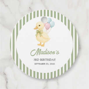 Preppy Stripes Cute Duck Theme Kids Birthday Party Favour Tags