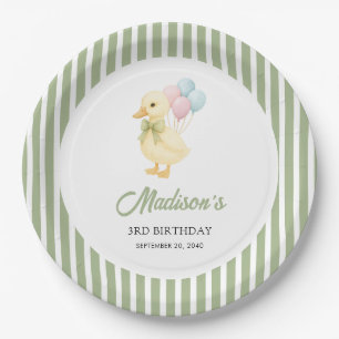 Preppy Stripes Cute Duck Theme Kids Birthday Party Paper Plate