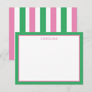 Preppy Stripes Cute Pink & Green +Stationery Card