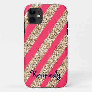 Preppy Stripes in Gold Glitter iPhone 11 Case